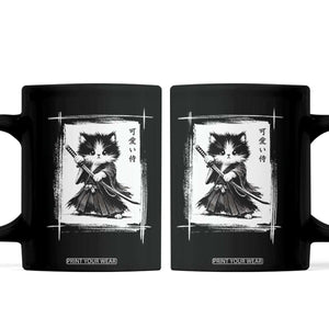 Vintage Japanese Art Samurai Cat Coffee Mug Sumie Kawaii Cat Lover Gift