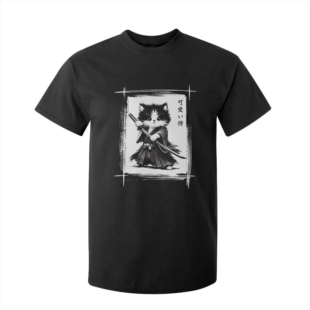Vintage Japanese Art Samurai Cat T Shirt For Kid Sumie Kawaii Cat Lover Gift