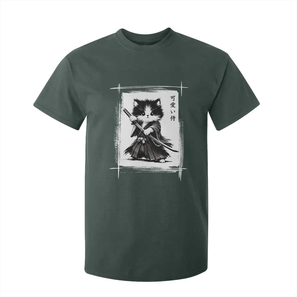 Vintage Japanese Art Samurai Cat T Shirt For Kid Sumie Kawaii Cat Lover Gift