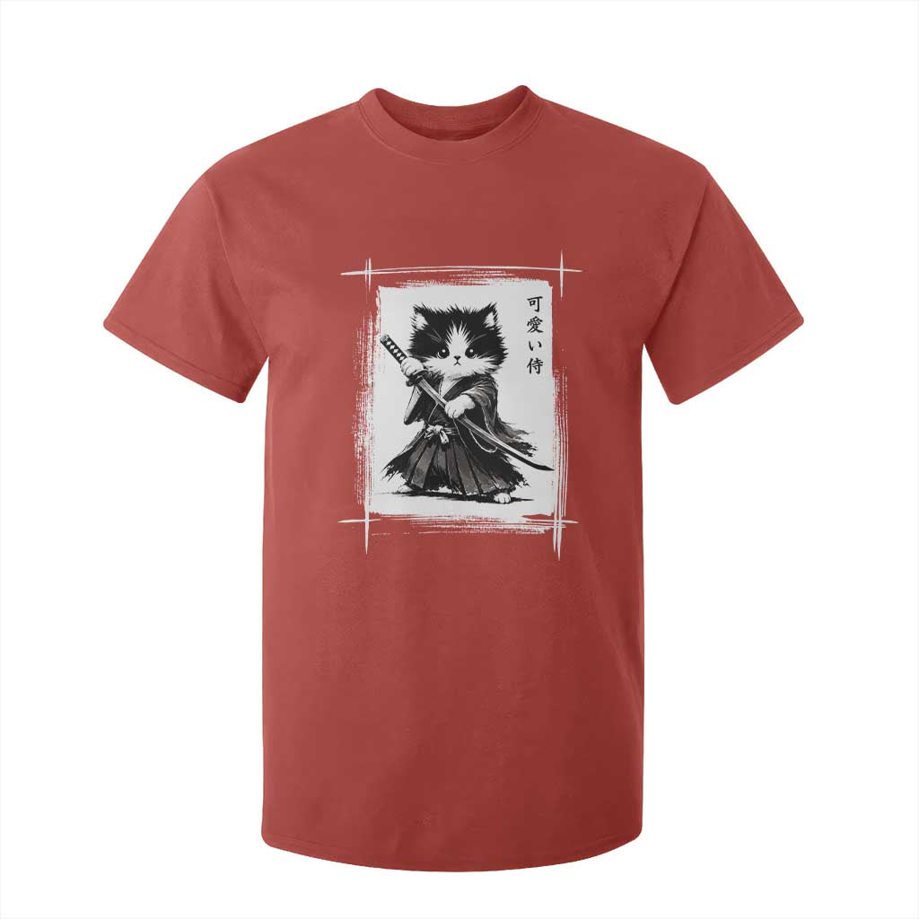 Vintage Japanese Art Samurai Cat T Shirt For Kid Sumie Kawaii Cat Lover Gift