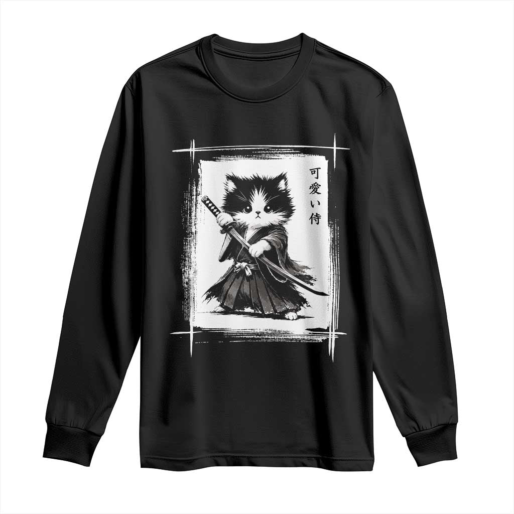 Vintage Japanese Art Samurai Cat Long Sleeve Shirt Sumie Kawaii Cat Lover Gift