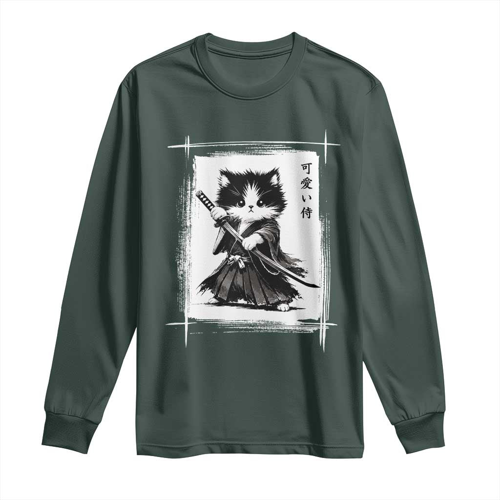 Vintage Japanese Art Samurai Cat Long Sleeve Shirt Sumie Kawaii Cat Lover Gift