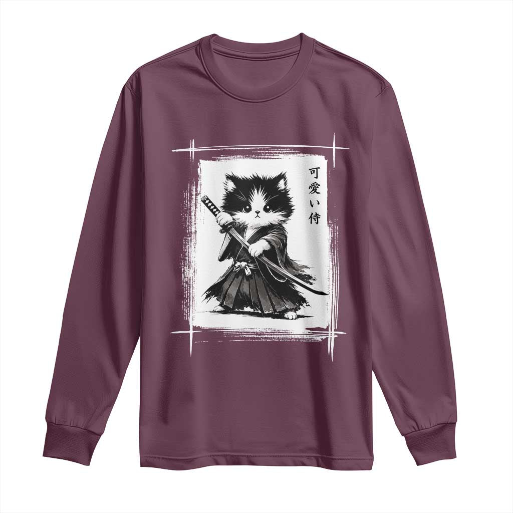 Vintage Japanese Art Samurai Cat Long Sleeve Shirt Sumie Kawaii Cat Lover Gift