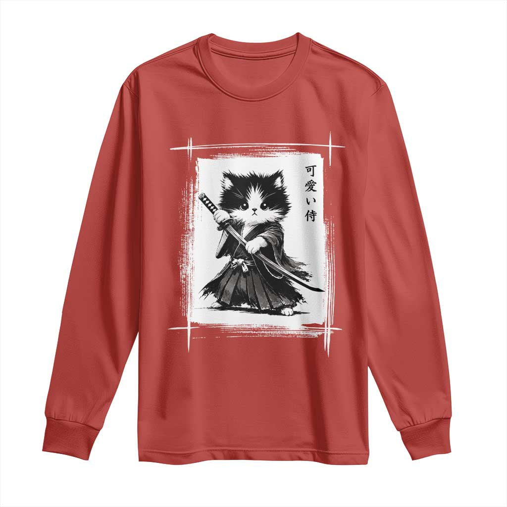 Vintage Japanese Art Samurai Cat Long Sleeve Shirt Sumie Kawaii Cat Lover Gift