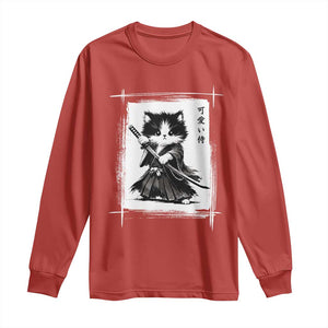 Vintage Japanese Art Samurai Cat Long Sleeve Shirt Sumie Kawaii Cat Lover Gift