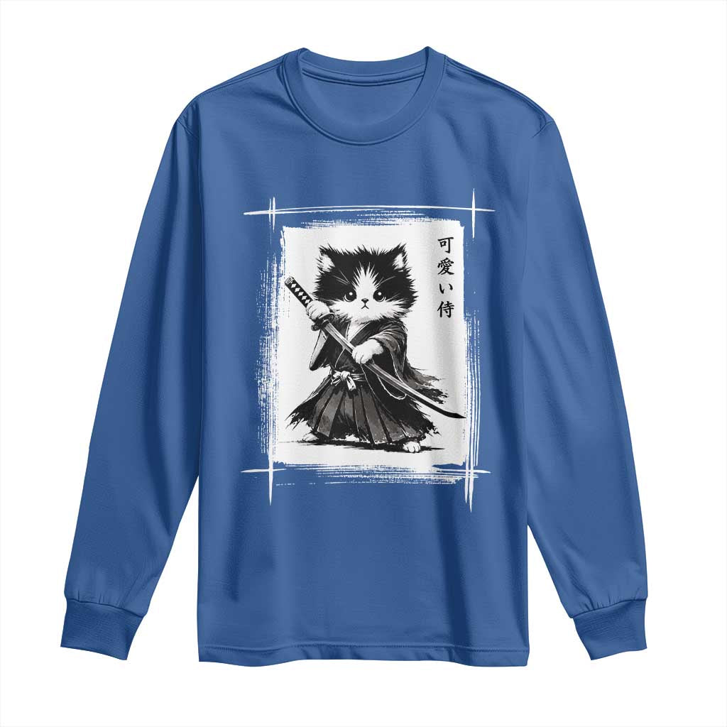 Vintage Japanese Art Samurai Cat Long Sleeve Shirt Sumie Kawaii Cat Lover Gift