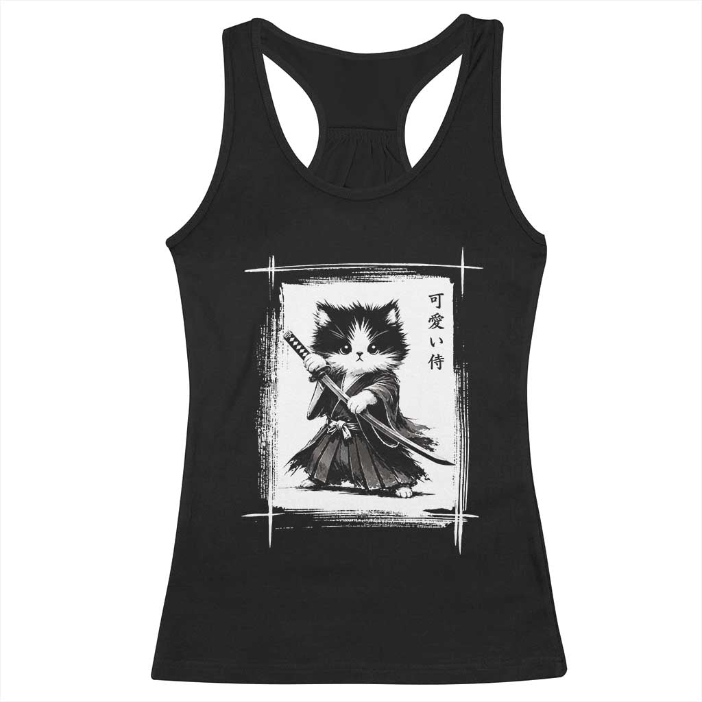 Vintage Japanese Art Samurai Cat Racerback Tank Top Sumie Kawaii Cat Lover Gift