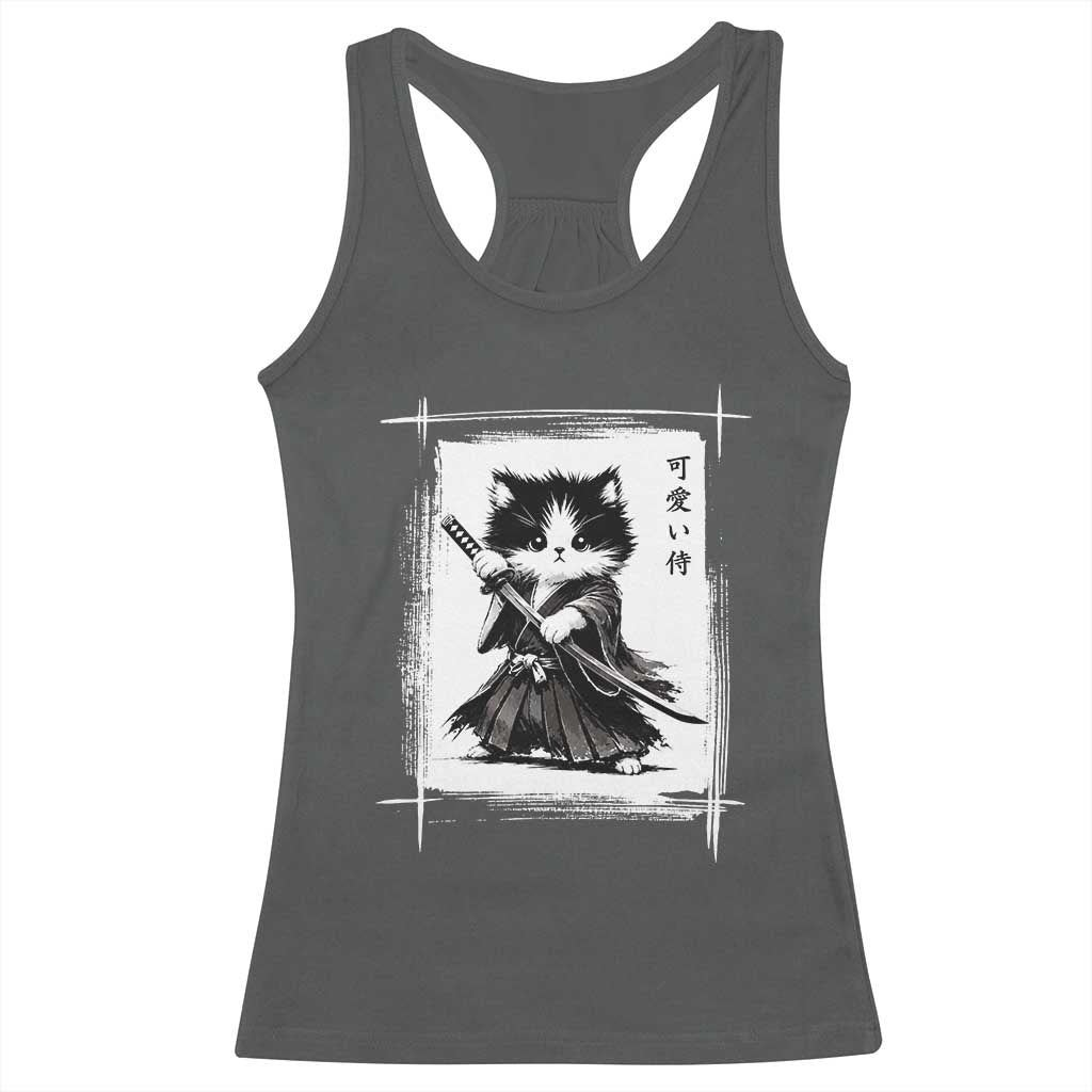 Vintage Japanese Art Samurai Cat Racerback Tank Top Sumie Kawaii Cat Lover Gift