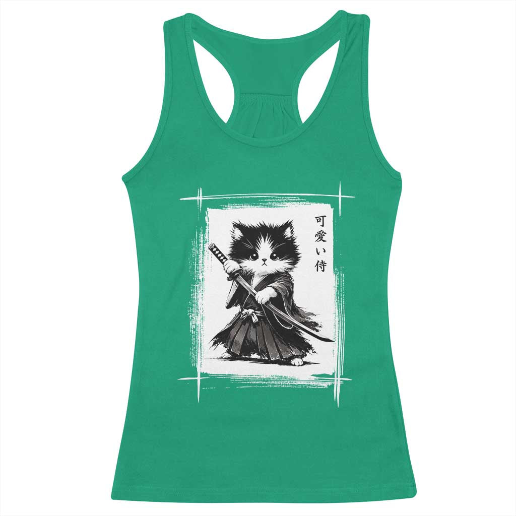 Vintage Japanese Art Samurai Cat Racerback Tank Top Sumie Kawaii Cat Lover Gift