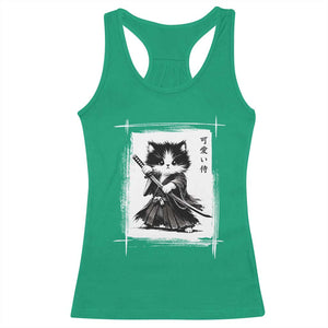 Vintage Japanese Art Samurai Cat Racerback Tank Top Sumie Kawaii Cat Lover Gift