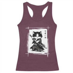 Vintage Japanese Art Samurai Cat Racerback Tank Top Sumie Kawaii Cat Lover Gift