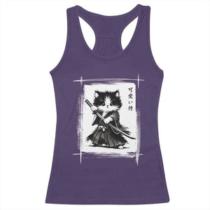 Vintage Japanese Art Samurai Cat Racerback Tank Top Sumie Kawaii Cat Lover Gift