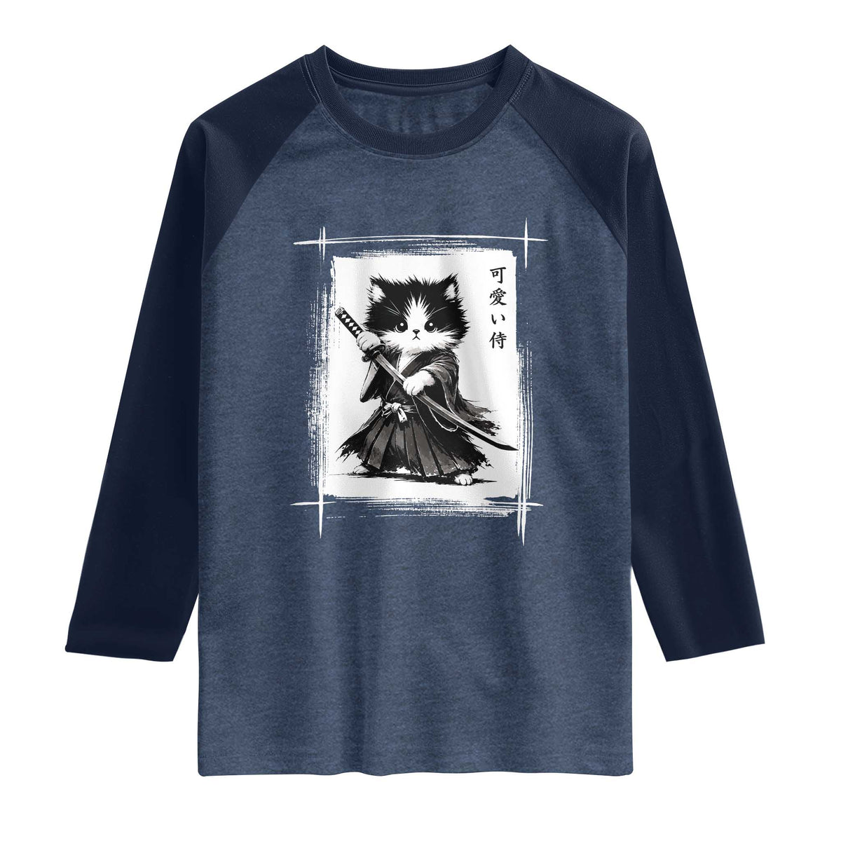 Vintage Japanese Art Samurai Cat Raglan Shirt Sumie Kawaii Cat Lover Gift