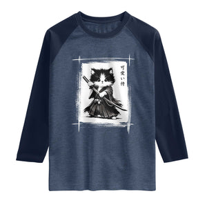Vintage Japanese Art Samurai Cat Raglan Shirt Sumie Kawaii Cat Lover Gift