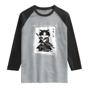 Vintage Japanese Art Samurai Cat Raglan Shirt Sumie Kawaii Cat Lover Gift