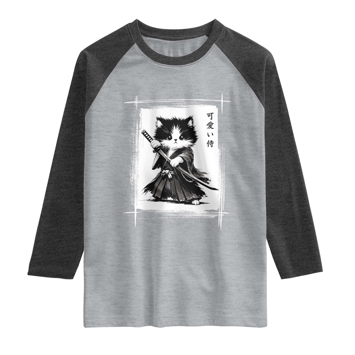 Vintage Japanese Art Samurai Cat Raglan Shirt Sumie Kawaii Cat Lover Gift