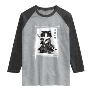 Vintage Japanese Art Samurai Cat Raglan Shirt Sumie Kawaii Cat Lover Gift