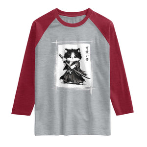 Vintage Japanese Art Samurai Cat Raglan Shirt Sumie Kawaii Cat Lover Gift
