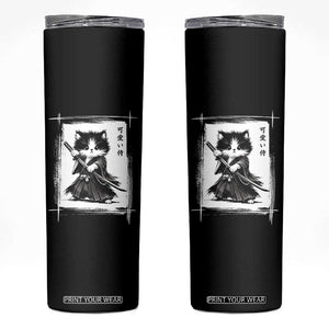 Vintage Japanese Art Samurai Cat Skinny Tumbler Sumie Kawaii Cat Lover Gift