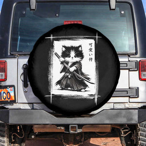 Vintage Japanese Art Samurai Cat Spare Tire Cover Sumie Kawaii Cat Lover Gift