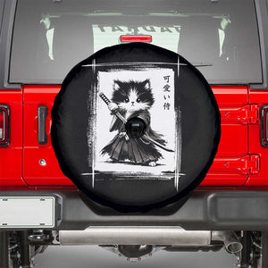 Vintage Japanese Art Samurai Cat Spare Tire Cover Sumie Kawaii Cat Lover Gift