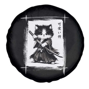Vintage Japanese Art Samurai Cat Spare Tire Cover Sumie Kawaii Cat Lover Gift