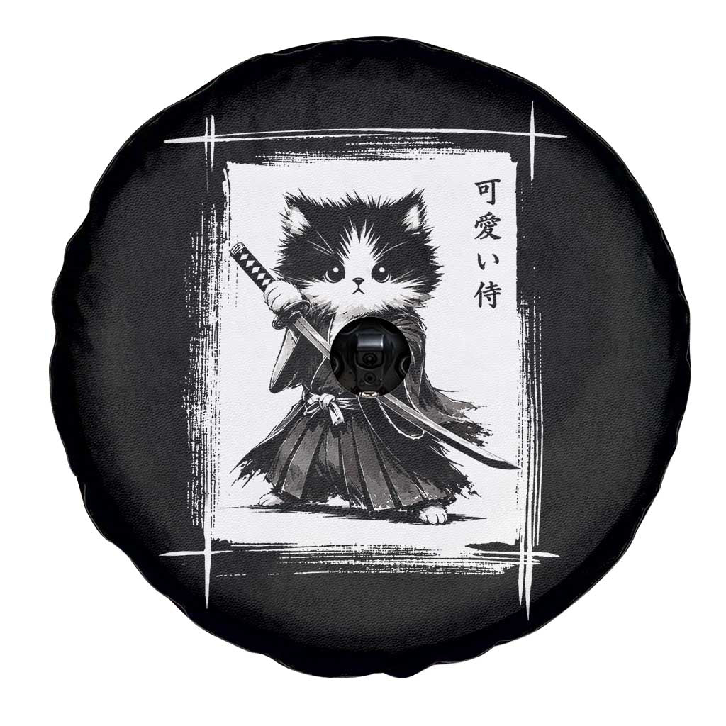 Vintage Japanese Art Samurai Cat Spare Tire Cover Sumie Kawaii Cat Lover Gift