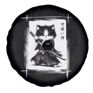 Vintage Japanese Art Samurai Cat Spare Tire Cover Sumie Kawaii Cat Lover Gift