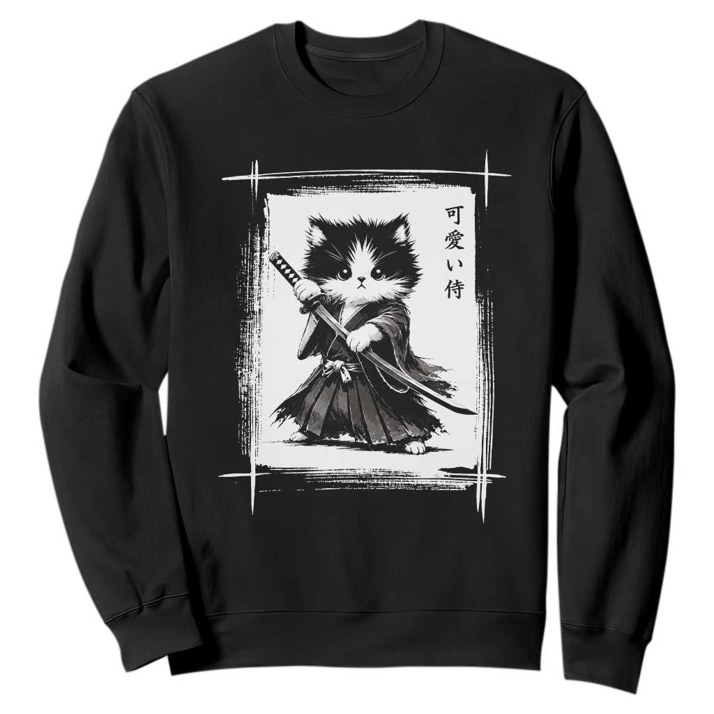Vintage Japanese Art Samurai Cat Sweatshirt Sumie Kawaii Cat Lover Gift