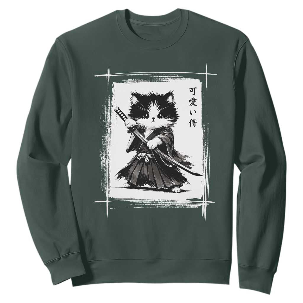 Vintage Japanese Art Samurai Cat Sweatshirt Sumie Kawaii Cat Lover Gift