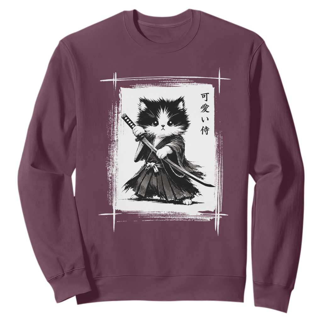 Vintage Japanese Art Samurai Cat Sweatshirt Sumie Kawaii Cat Lover Gift