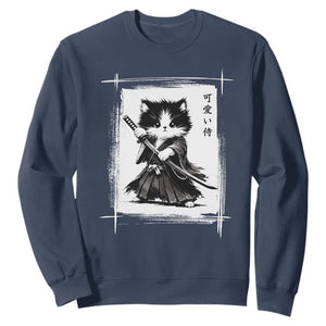 Vintage Japanese Art Samurai Cat Sweatshirt Sumie Kawaii Cat Lover Gift