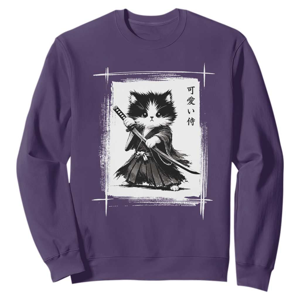 Vintage Japanese Art Samurai Cat Sweatshirt Sumie Kawaii Cat Lover Gift