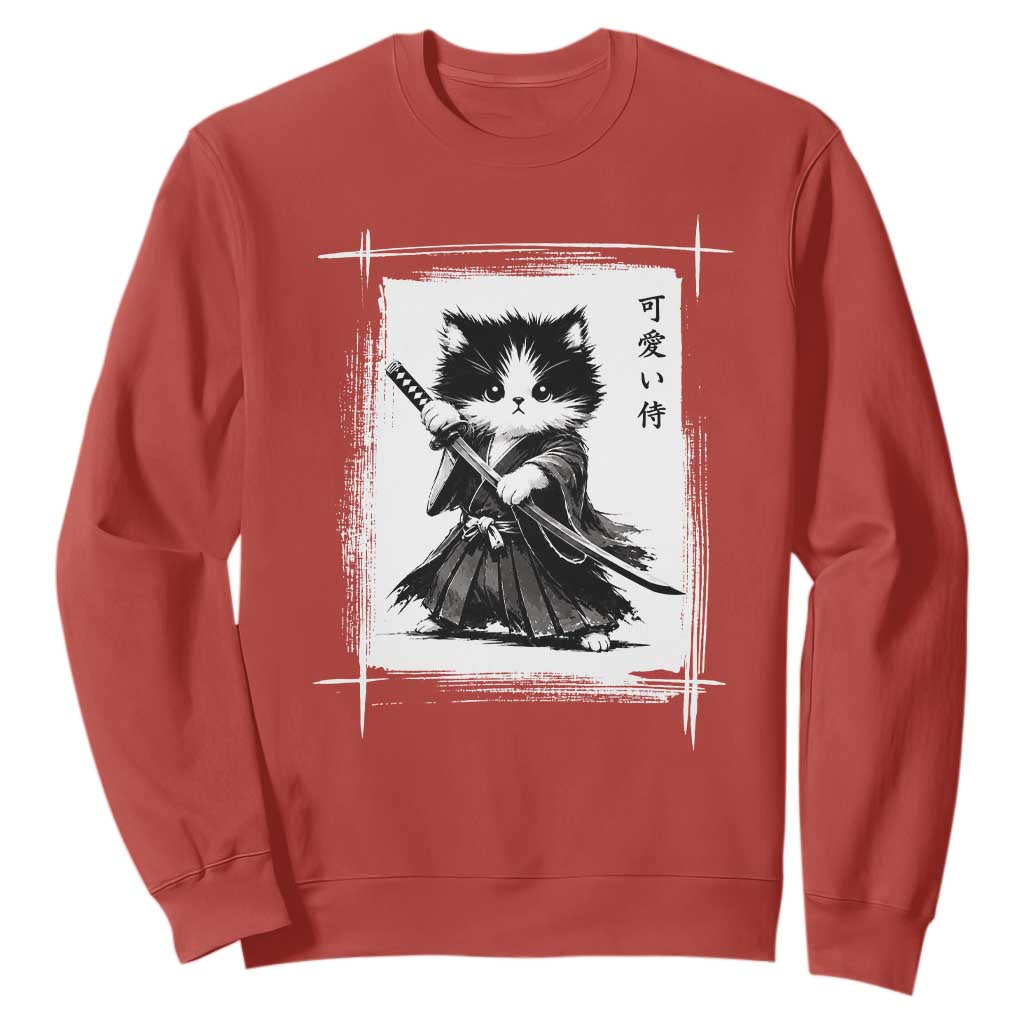 Vintage Japanese Art Samurai Cat Sweatshirt Sumie Kawaii Cat Lover Gift