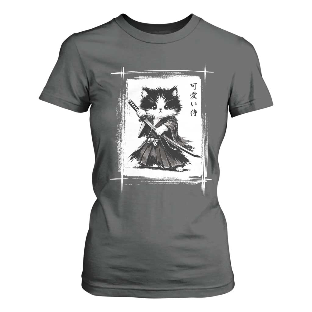 Vintage Japanese Art Samurai Cat T Shirt For Women Sumie Kawaii Cat Lover Gift