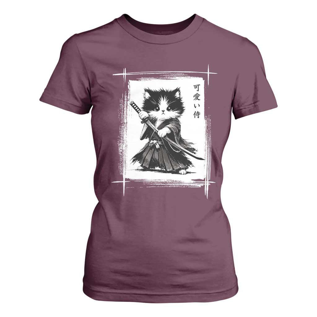Vintage Japanese Art Samurai Cat T Shirt For Women Sumie Kawaii Cat Lover Gift
