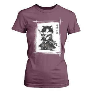 Vintage Japanese Art Samurai Cat T Shirt For Women Sumie Kawaii Cat Lover Gift