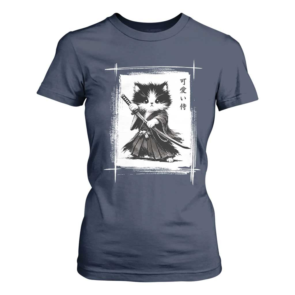 Vintage Japanese Art Samurai Cat T Shirt For Women Sumie Kawaii Cat Lover Gift