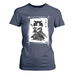 Vintage Japanese Art Samurai Cat T Shirt For Women Sumie Kawaii Cat Lover Gift