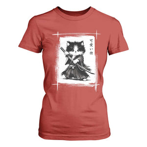 Vintage Japanese Art Samurai Cat T Shirt For Women Sumie Kawaii Cat Lover Gift