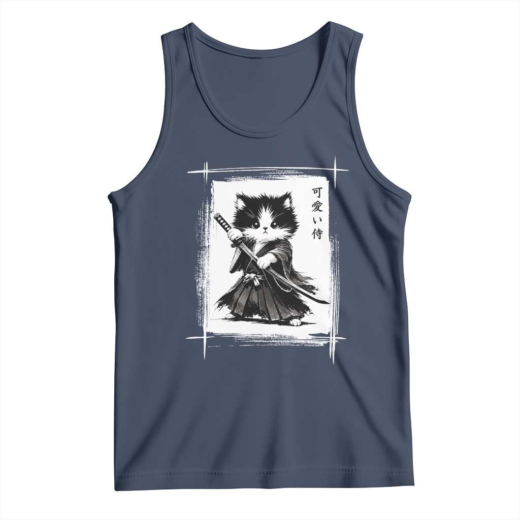 Vintage Japanese Art Samurai Cat Tank Top Sumie Kawaii Cat Lover Gift