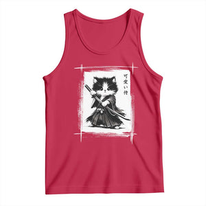 Vintage Japanese Art Samurai Cat Tank Top Sumie Kawaii Cat Lover Gift