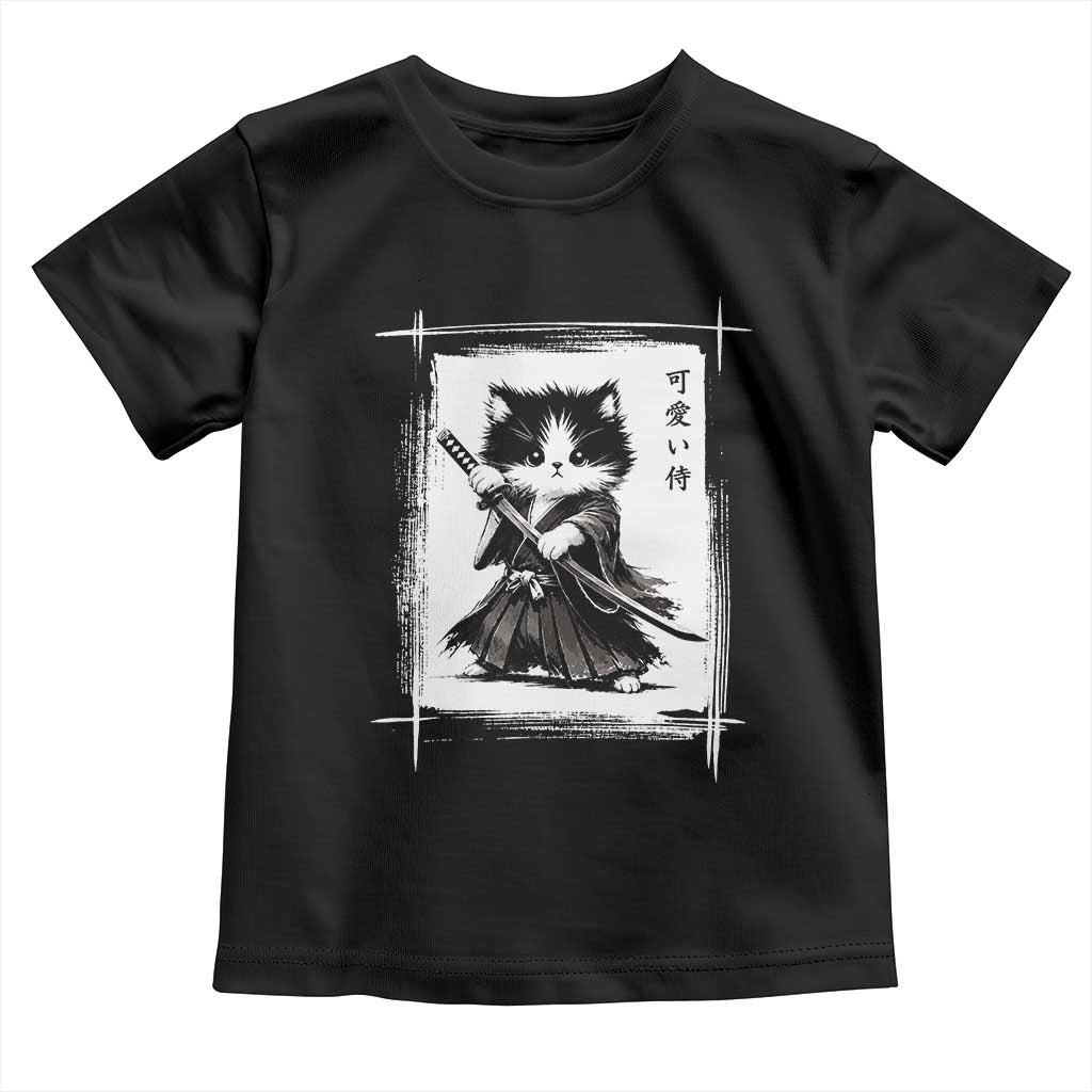 Vintage Japanese Art Samurai Cat Toddler T Shirt Sumie Kawaii Cat Lover Gift TS12 Black Print Your Wear