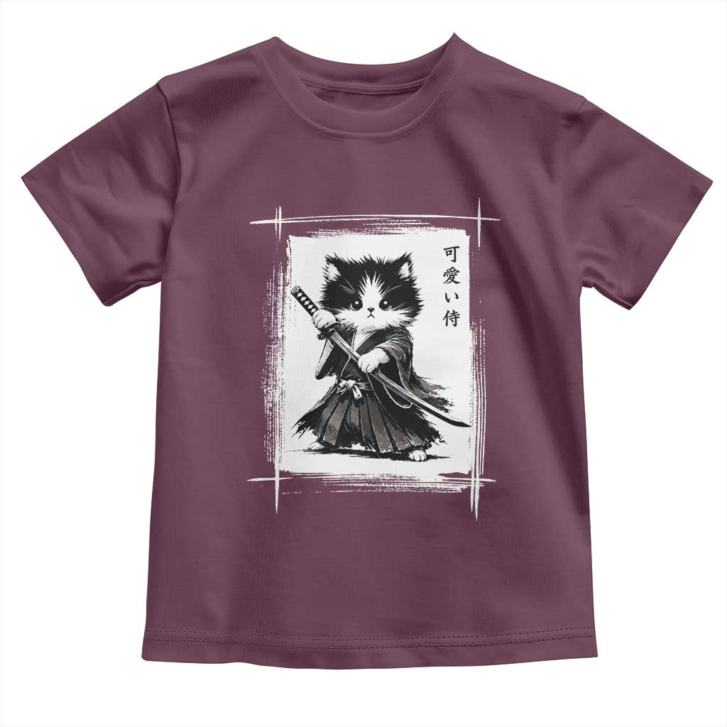 Vintage Japanese Art Samurai Cat Toddler T Shirt Sumie Kawaii Cat Lover Gift