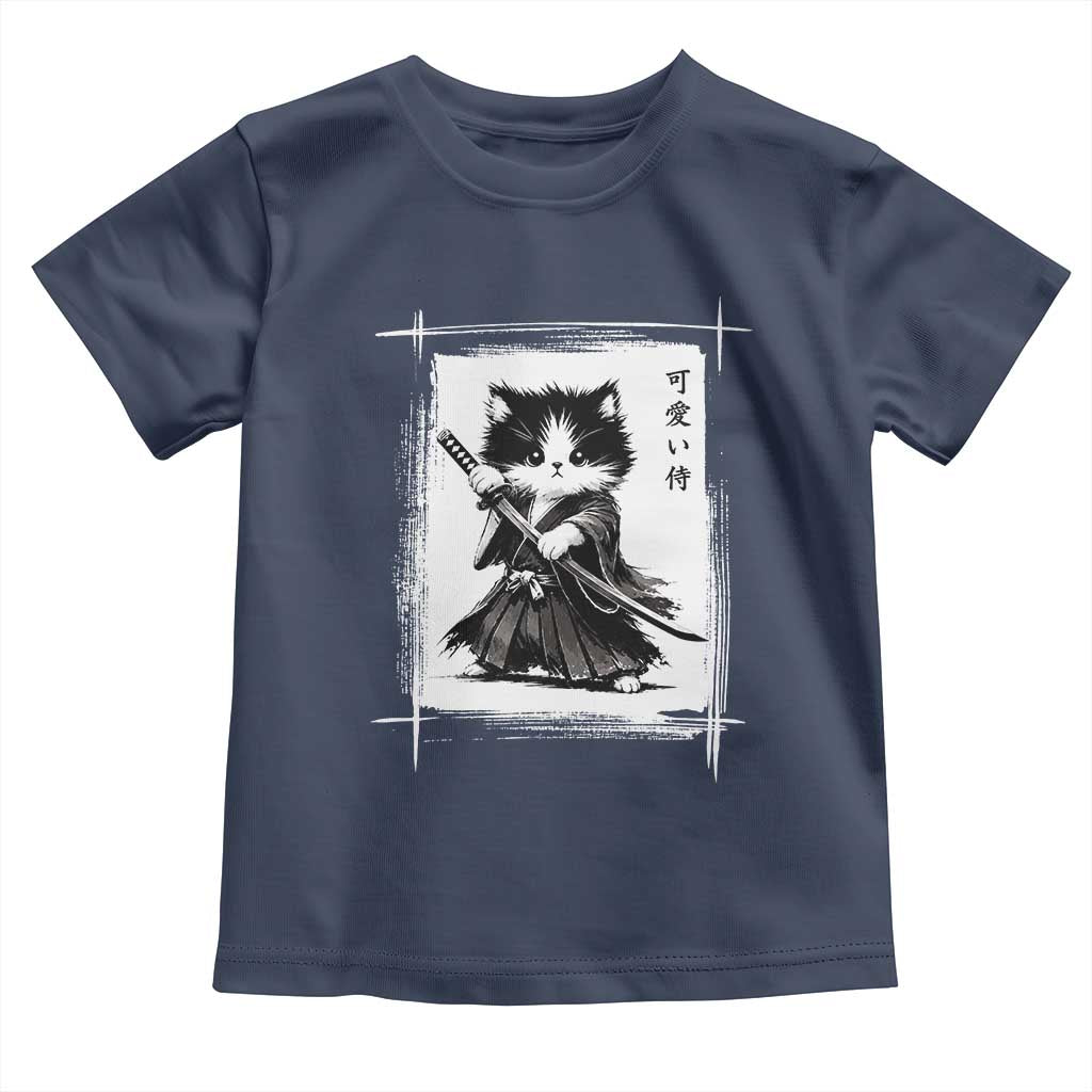 Vintage Japanese Art Samurai Cat Toddler T Shirt Sumie Kawaii Cat Lover Gift