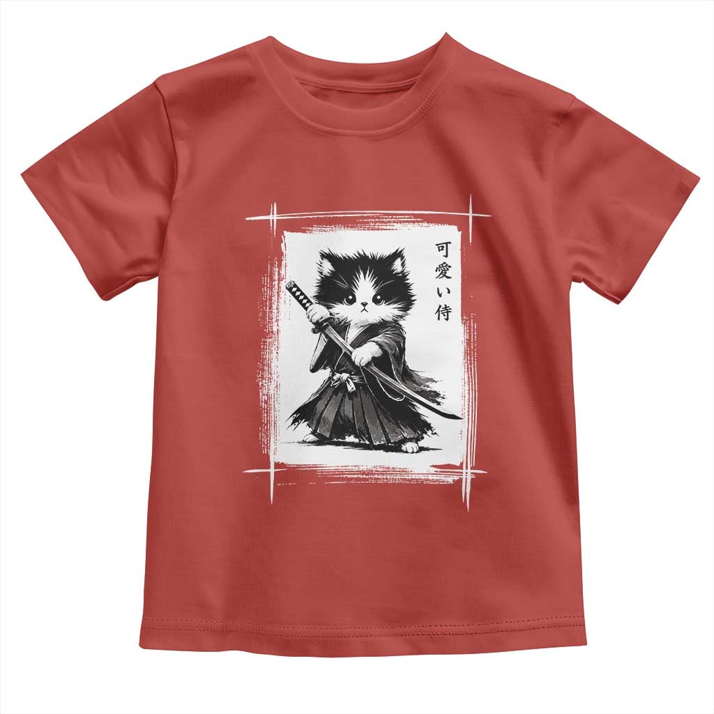 Vintage Japanese Art Samurai Cat Toddler T Shirt Sumie Kawaii Cat Lover Gift
