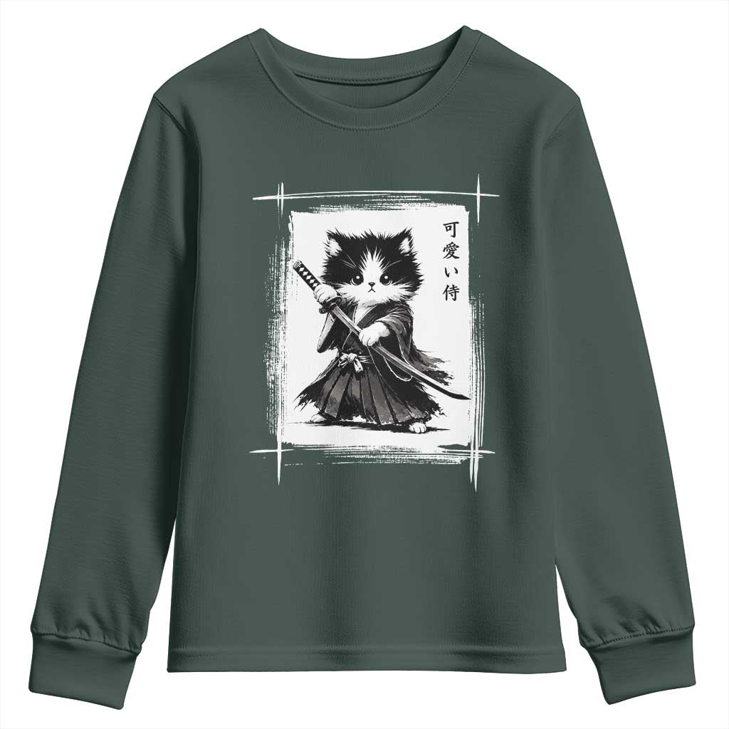 Vintage Japanese Art Samurai Cat Youth Sweatshirt Sumie Kawaii Cat Lover Gift