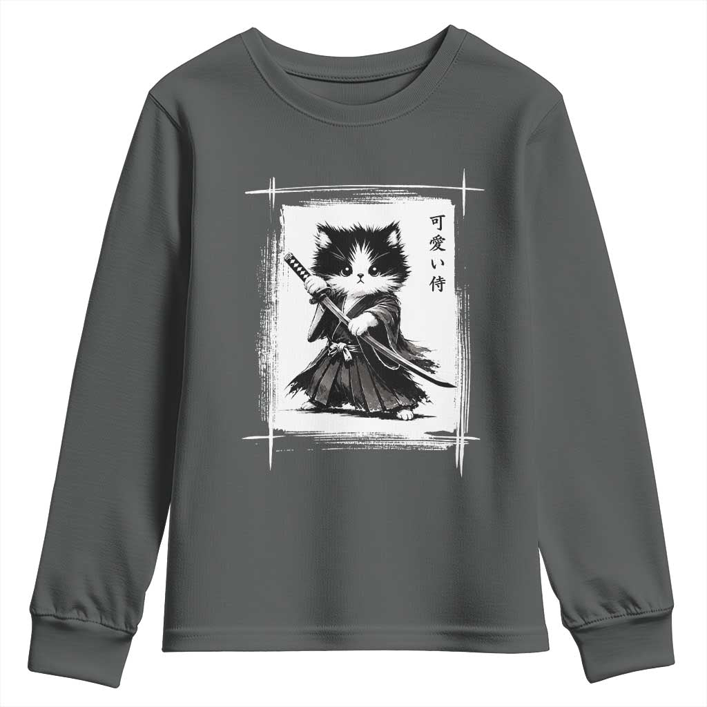 Vintage Japanese Art Samurai Cat Youth Sweatshirt Sumie Kawaii Cat Lover Gift