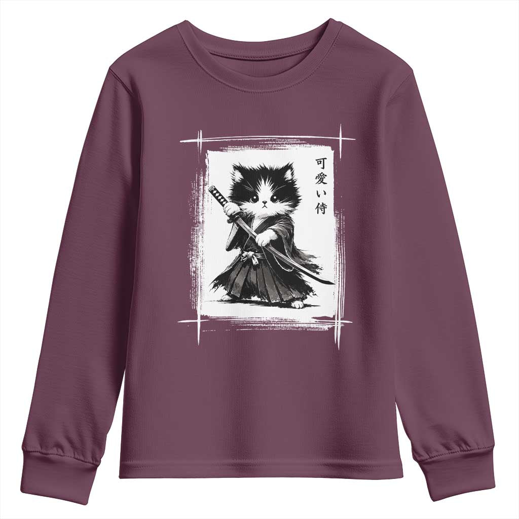 Vintage Japanese Art Samurai Cat Youth Sweatshirt Sumie Kawaii Cat Lover Gift