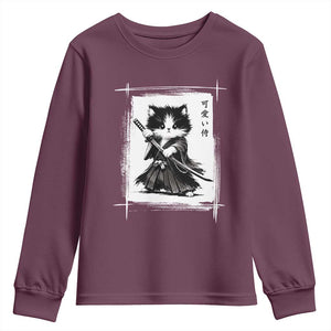 Vintage Japanese Art Samurai Cat Youth Sweatshirt Sumie Kawaii Cat Lover Gift